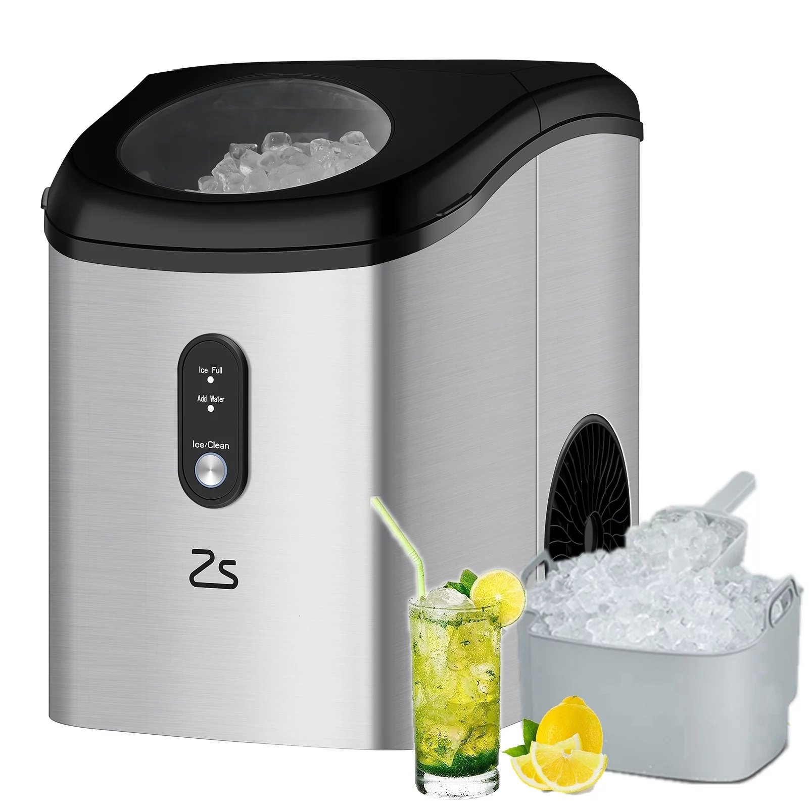 Entcook 33Lbs/24H Crunchy Chewable Nugget Ice Maker Countertop, Portable with Ice Scoop