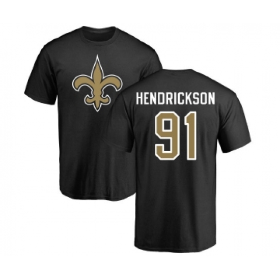 Football New Orleans Saints #91 Trey Hendrickson Black Name & Number Logo T-Shirt