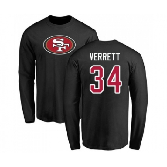 Football San Francisco 49ers #34 Jason Verrett Black Name & Number Logo Long Sleeve T-Shirt
