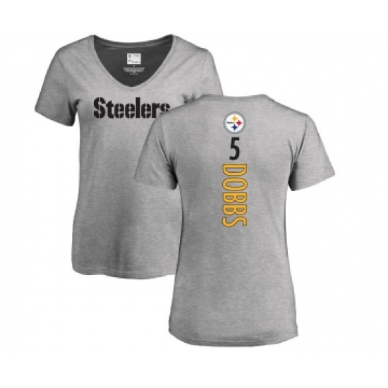 Football Women's Pittsburgh Steelers #5 Joshua Dobbs Ash Backer V-Neck T-Shirt