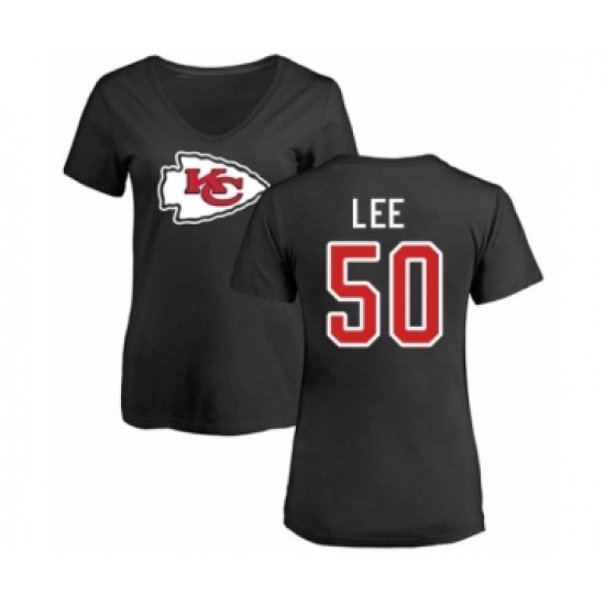 Football Women's Kansas City Chiefs #50 Darron Lee Black Name & Number Logo Slim Fit T-Shirt