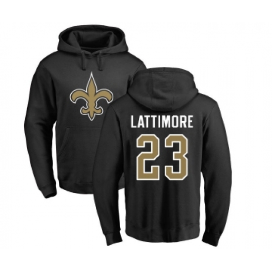 Football New Orleans Saints #23 Marshon Lattimore Black Name & Number Logo Pullover Hoodie
