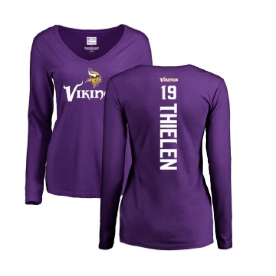 Football Women's Minnesota Vikings #19 Adam Thielen Purple Backer Slim Fit Long Sleeve T-Shirt