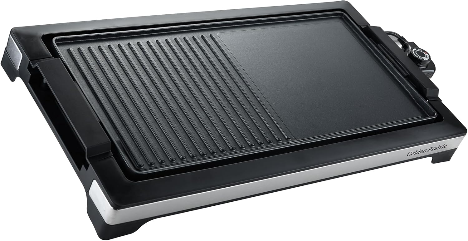2-in-1 Grill & Griddle, Electric Smokeless Indoor Grill, 1800W Fast Heat Up BBQ Grill, Nonstick Cooking Plate, 5 Levels Adjustable Temperature, Detachable & Dishwasher Safe, Cool-touch Handles, Black