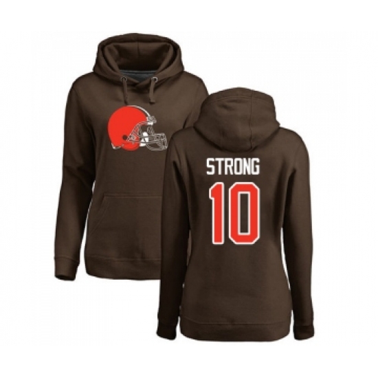 Football Women's Cleveland Browns #10 Jaelen Strong Brown Name & Number Logo Pullover Hoodie