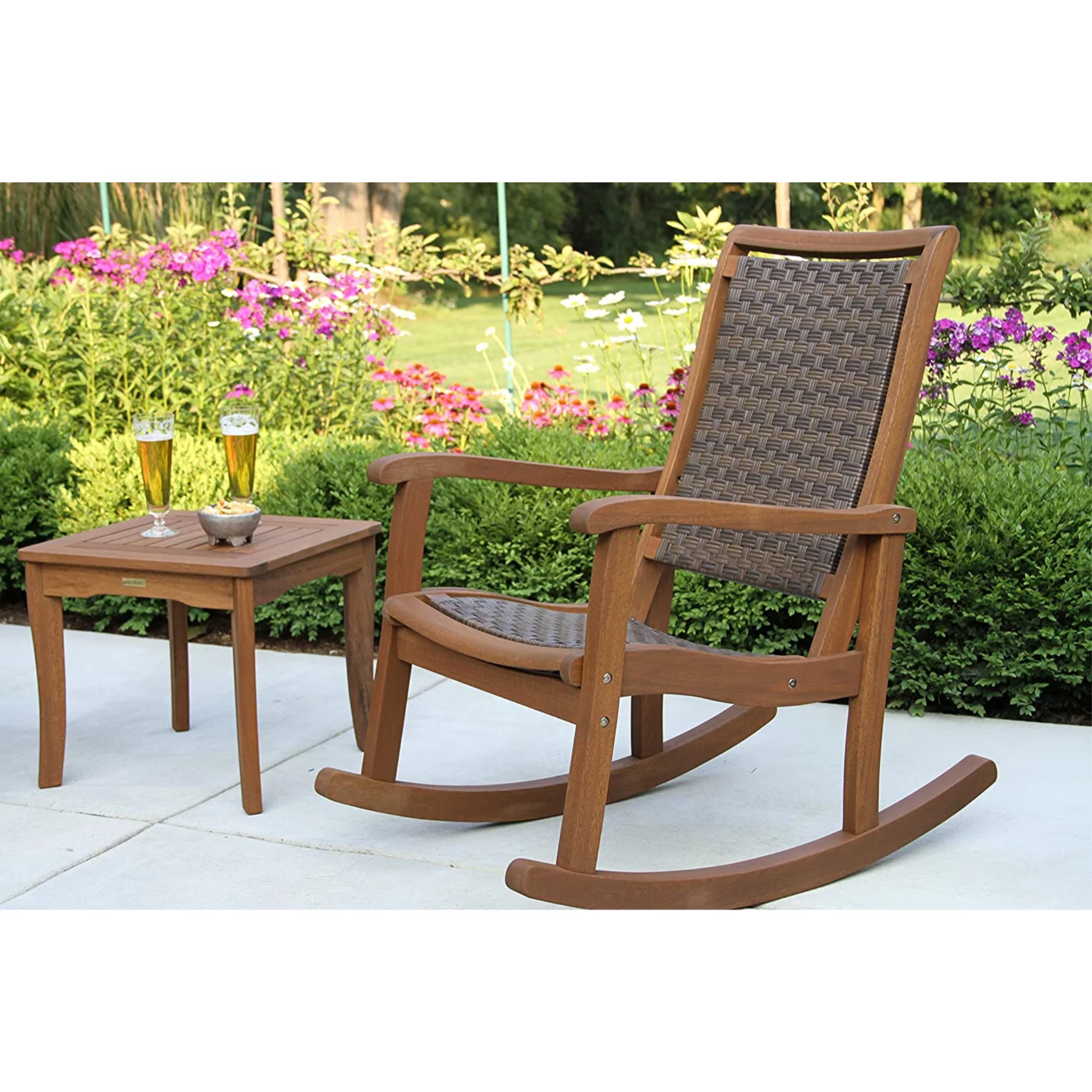 Outdoor Interiors All-Weather Breathable Wicker Eucalyptus Wood Rocking Chair for Decks, Patios, and Porches, Mocha Brown - Curated Treasures Market