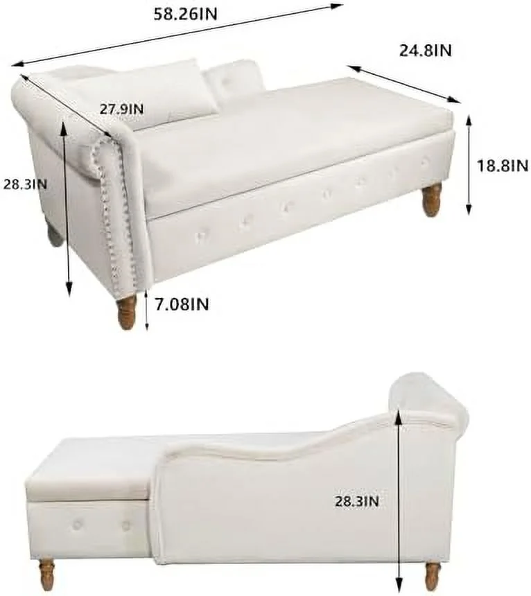 HYHBIBOOM Velvet Chaise Lounge Indoor with   Button Tufted Chaise Chair with Lumbar Pillow and Rolled Arm  Upholstered Chaise Lounge Chair for Living Room Bedroom Office Beige - Curated Treasures Market