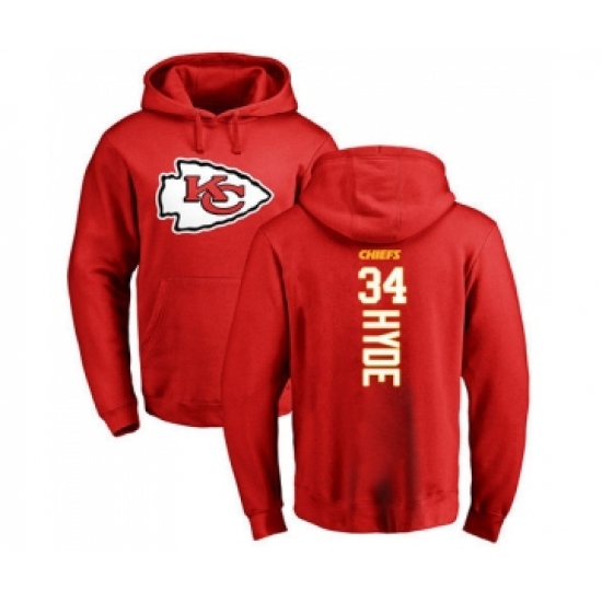 Football Kansas City Chiefs #34 Carlos Hyde Red Backer Pullover Hoodie