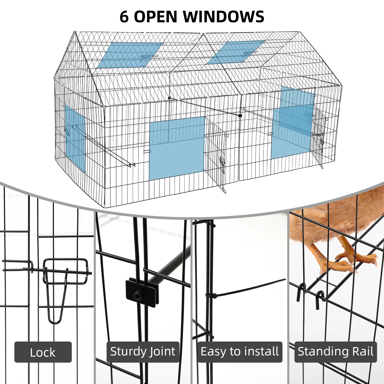 RichYa Metal Chicken Coop Duck Cage Pens Crate Fence Pet Playpen with 6 Doors - Curated Treasures Market