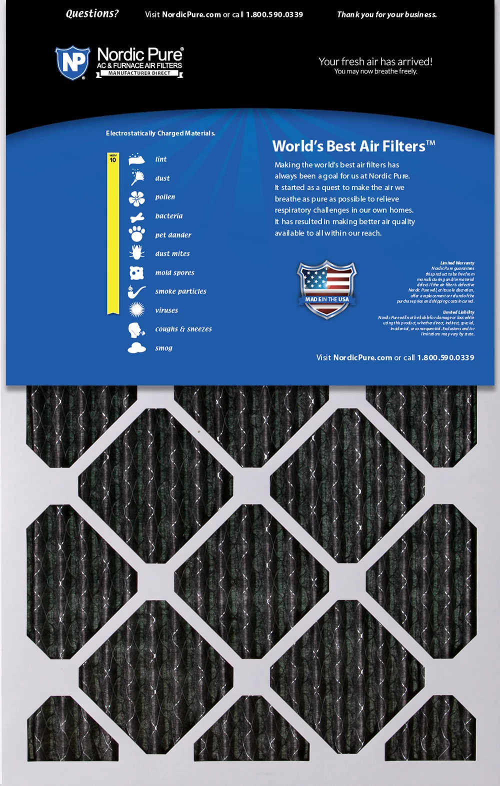Nordic Pure 10x24x1 Pleated Air Filters MERV 10 Pleated Plus Carbon 12 Pack - Curated Treasures Market