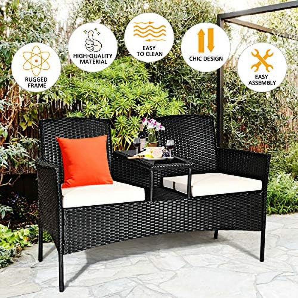 HBBOOMLIFE Conversation  Set with Table and Two Removable Cushions Rattan Wicker Chairs and Table Set for Patio Garden  Baloney and Lawn Outdoor Porch  Sets Loveseat (Black+Red) - Curated Treasures Market