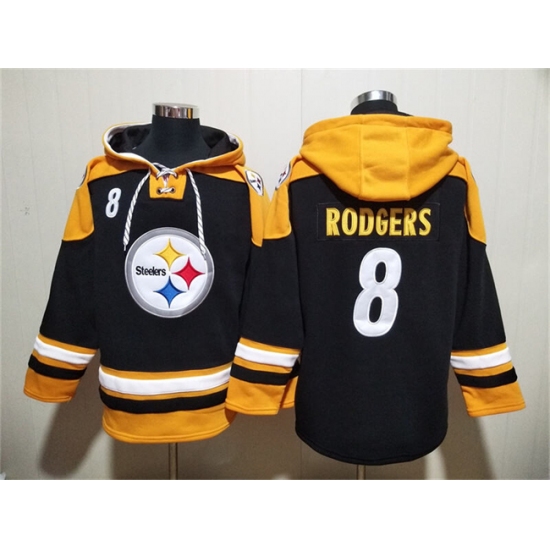 Men's Pittsburgh Steelers #8 Aaron Rodgers Black Ageless Must-Have Lace-Up Pullover Hoodie