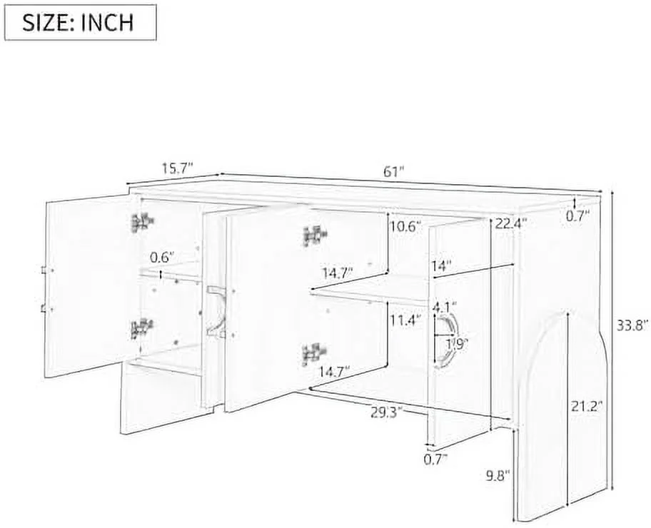 HBBOOMLIFE 61" Sideboard Buffet Cabinet with Four-Door Metal Handle Modern Accent Kitchen Console Table with Adjustable Shelves for Entryway Living Room Navy Blue - Curated Treasures Market