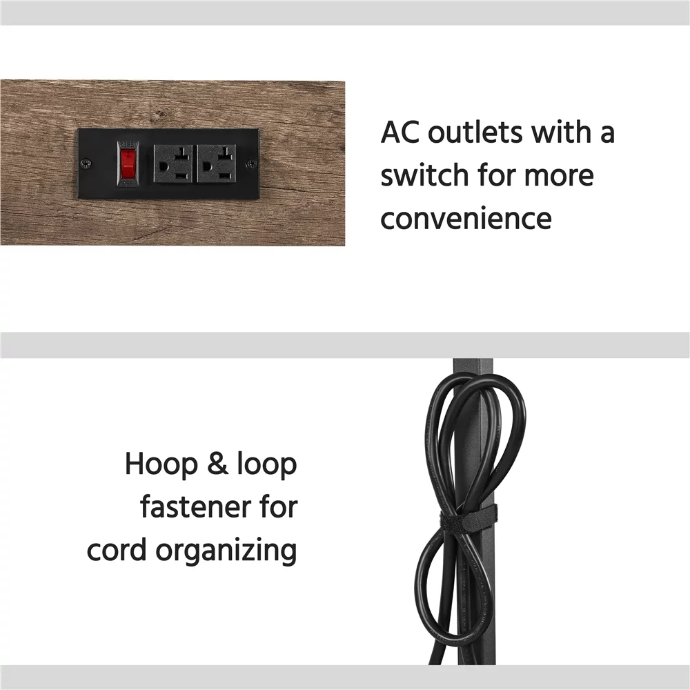 Topeakmart 3-Tier Rolling Kitchen Cart with Glass Holder and Power Outlets for Kitchen,  Taupe Wood - Curated Treasures Market