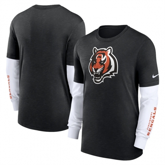 Men's Cincinnati Bengals Heather Black Slub Fashion Long Sleeve T Shirt