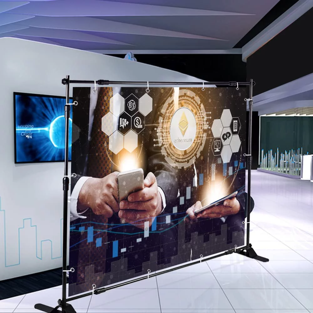 ShowMaven 8x8ft Backdrop Stand, Heavy Duty Banner Stand Adjustable Trade Show Display Stand Step and Repeat Stand for Parties and Photography (8 x 8ft) - Curated Treasures Market