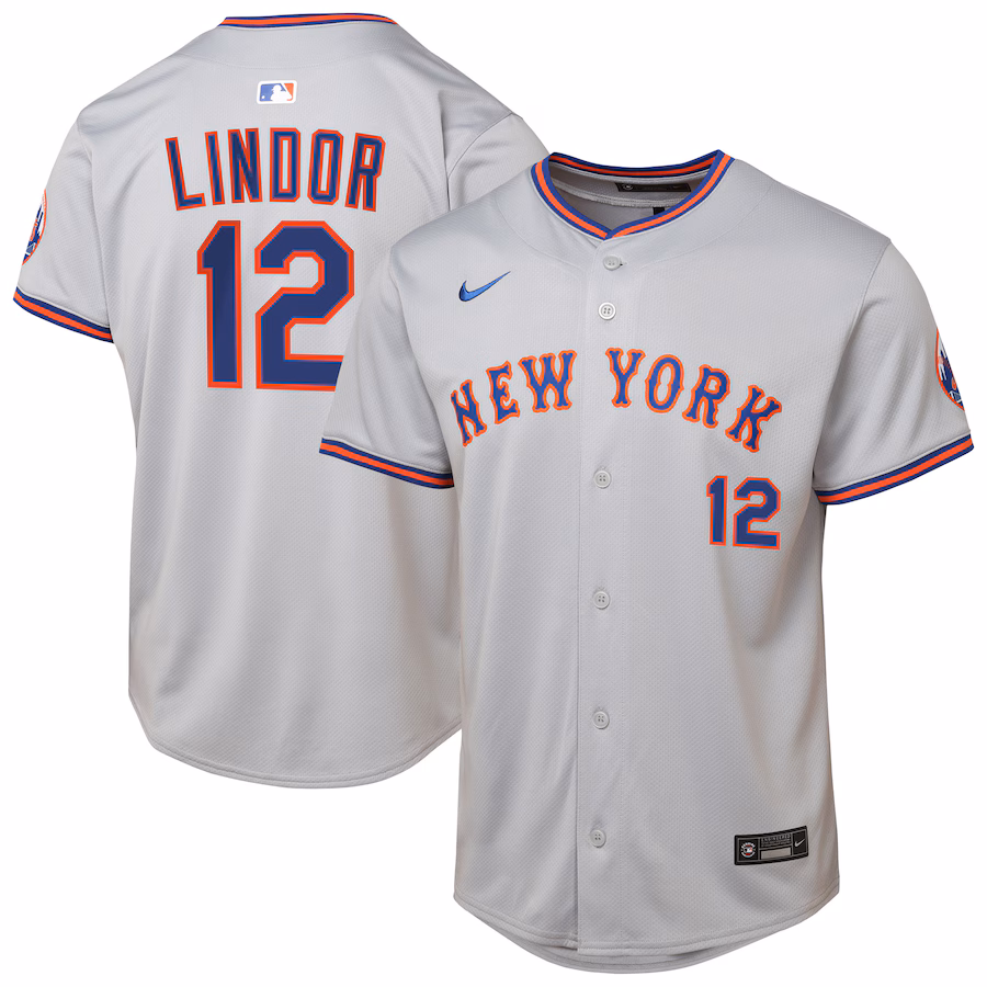 Youth New York Mets Francisco Lindor Nike Gray Road Limited Jersey