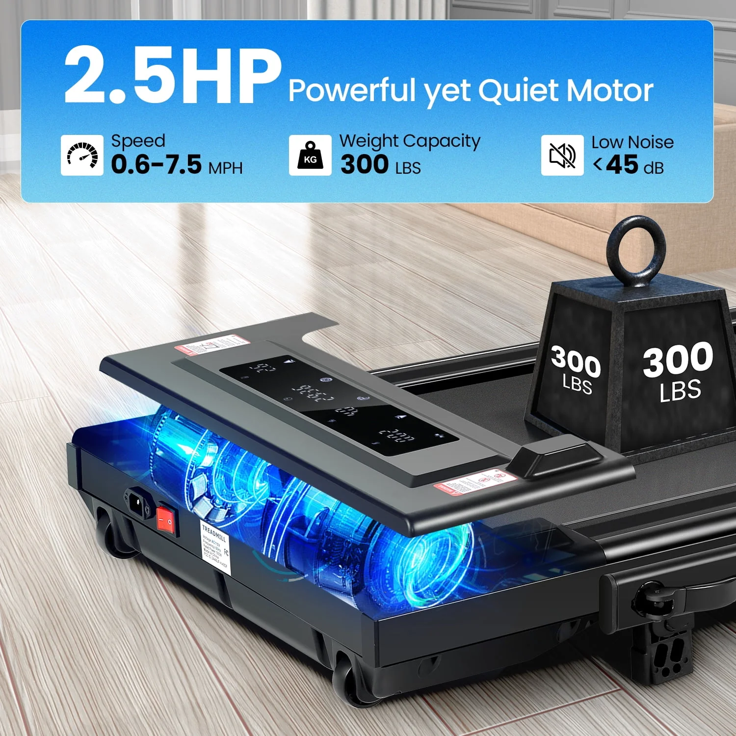 Tikmboex 4 in 1 Under Desk Treadmill with ‎2.5HP Strong Motor LED Touch Screen Remote Watch for Home Office Compact Walking Pad, Black