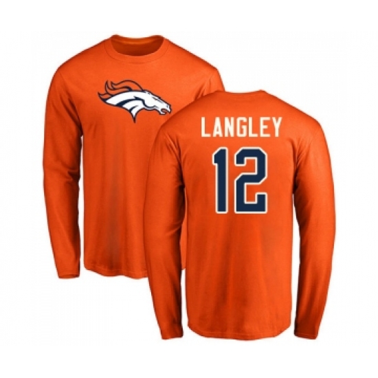 Football Denver Broncos #12 Brendan Langley Orange Name & Number Logo Long Sleeve T-Shirt