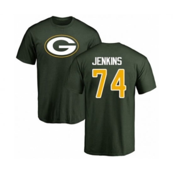Football Green Bay Packers #74 Elgton Jenkins Green Name & Number Logo T-Shirt