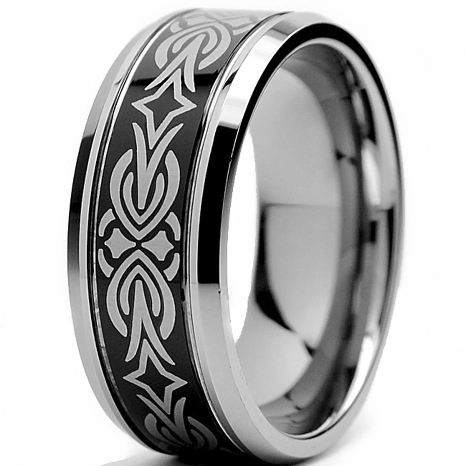 Metal Masters Men's 9MM Tribal Black Two Tone Tungsten Carbide Wedding Band Ring Size 8.5 - Curated Treasures Market