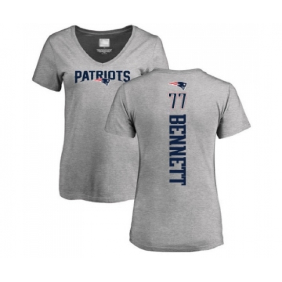 Football Women's New England Patriots #77 Michael Bennett Ash Backer V-Neck T-Shirt