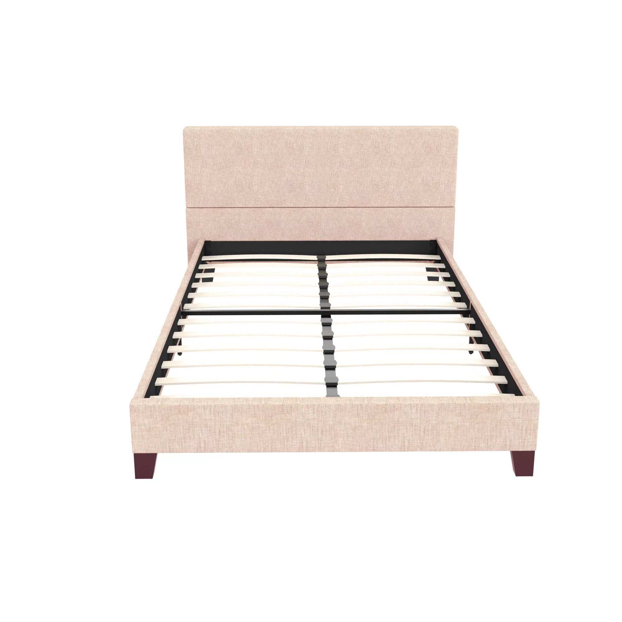 Williamspace Full Size Platform Bed Modern Metal Bed Frame with Fabric Headboard Frame with Wood Slat Support No Box Spring Needed,Beige - Curated Treasures Market
