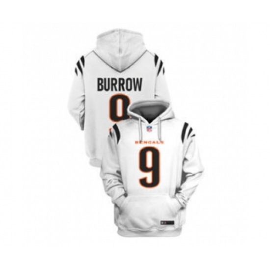 Men's Cincinnati Bengals #9 Joe Burrow 2021 White Pullover Football Hoodie