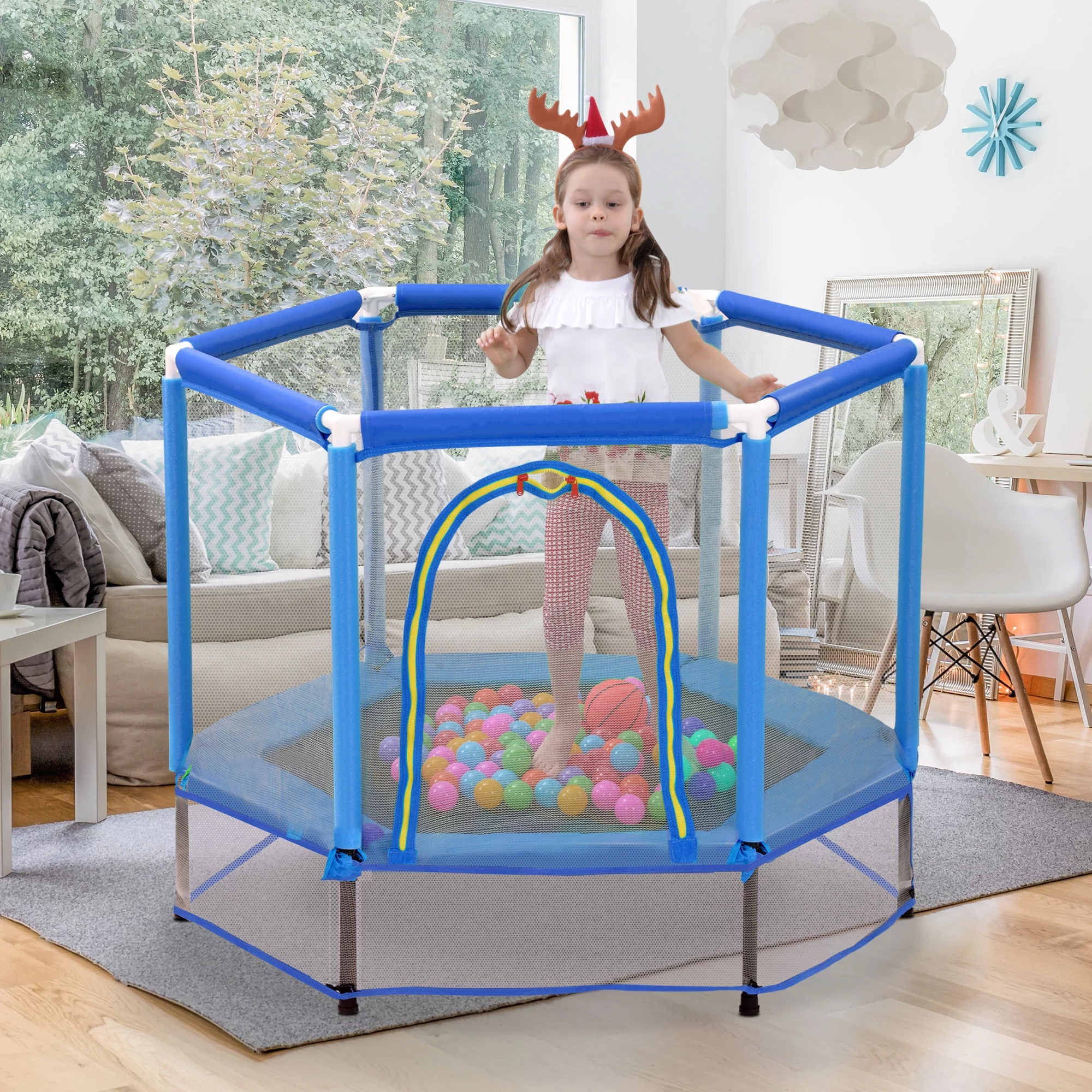 EUROCO  55'' Trampoline for Kids, Toddlers Trampoline with Enclosure Net and Balls, Mini Trampoline, Indoor & Outdoor Trampoline, Gifts for Kids, Baby Toddler Trampoline Toys, Green