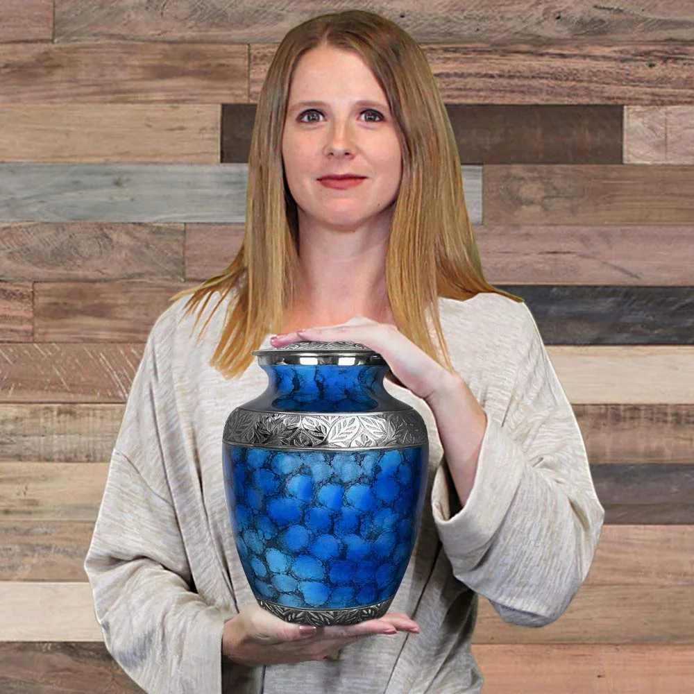 Trupoint Memorials Majestic Extra Large Blue Adult Urns For Cremation Ashes In Home, For up to 300 lb Person with Velvet Bag - Curated Treasures Market