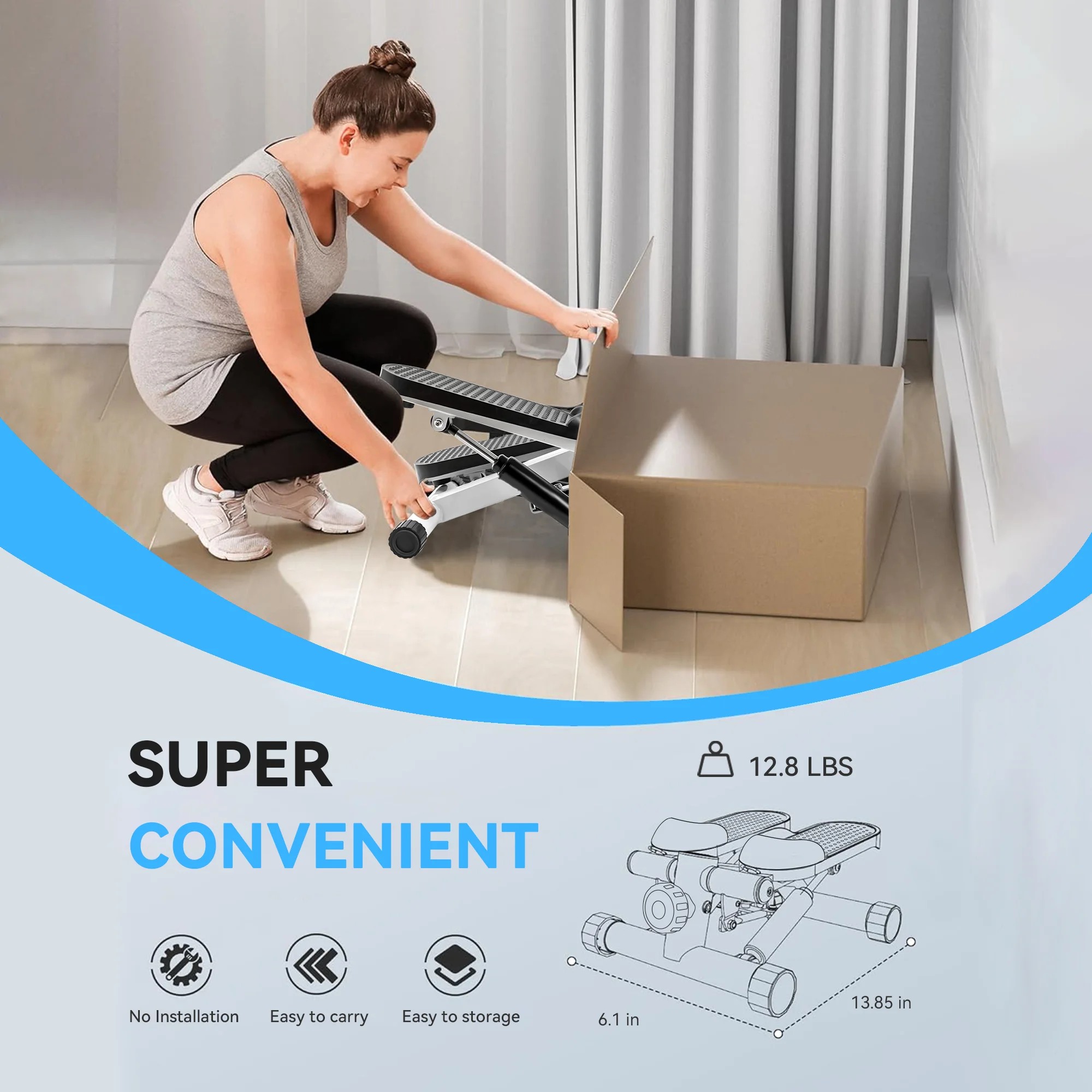 BIMZUC Steppers for Exercise, Mute The Sound Stair Stepper with Resistance Bands, 331 LBS Loading Capacity, Digital Monitor, Optional Twist Motion Stepper for Home Fitness - Black