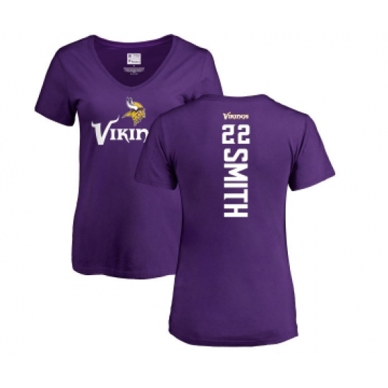 Football Women's Minnesota Vikings #22 Harrison Smith Purple Backer Slim Fit T-Shirt