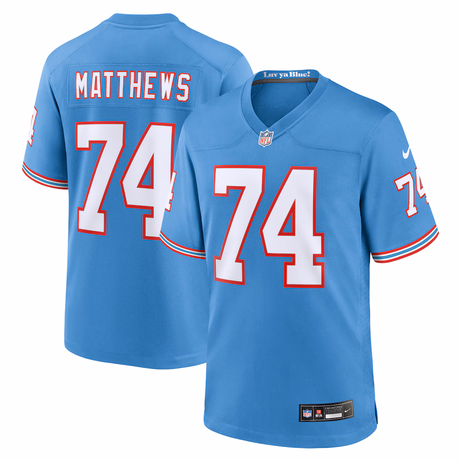 Men's Tennessee Titans Bruce Matthews Nike Light Blue Retired Player Alternate Game Jersey