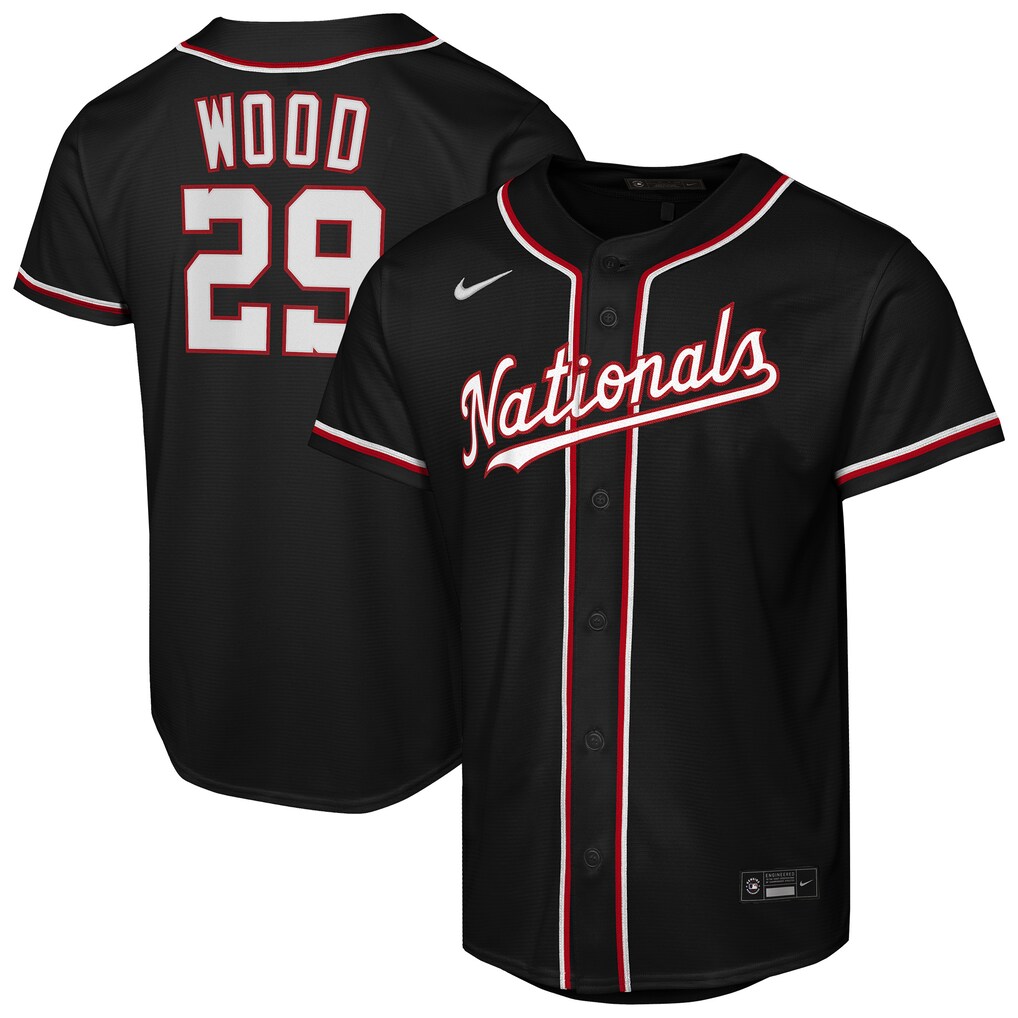 Youth Washington Nationals James Wood Nike Black Fashion Replica Player Jersey