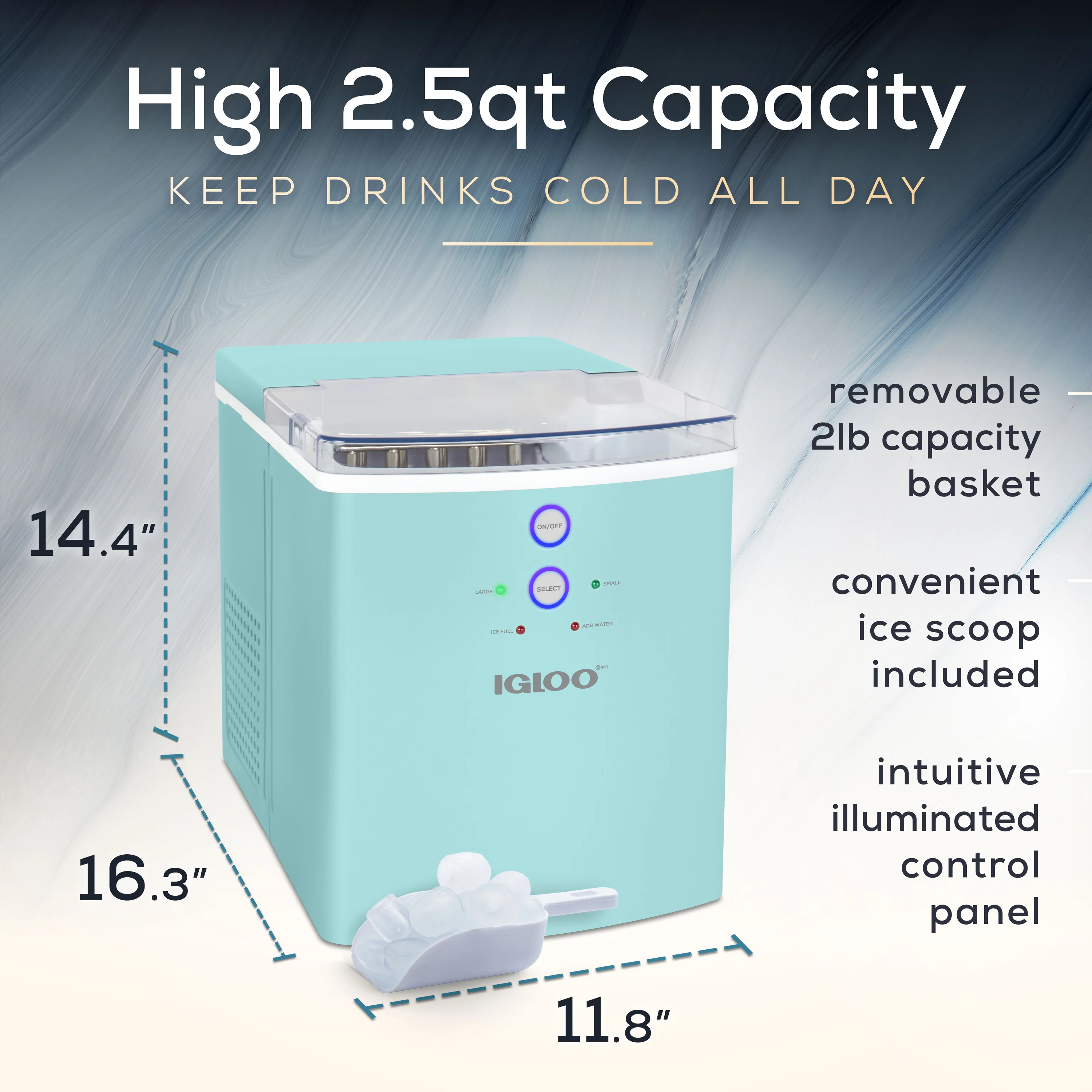 Igloo 33-Pound Automatic Portable Countertop Ice Maker Machine, Aqua