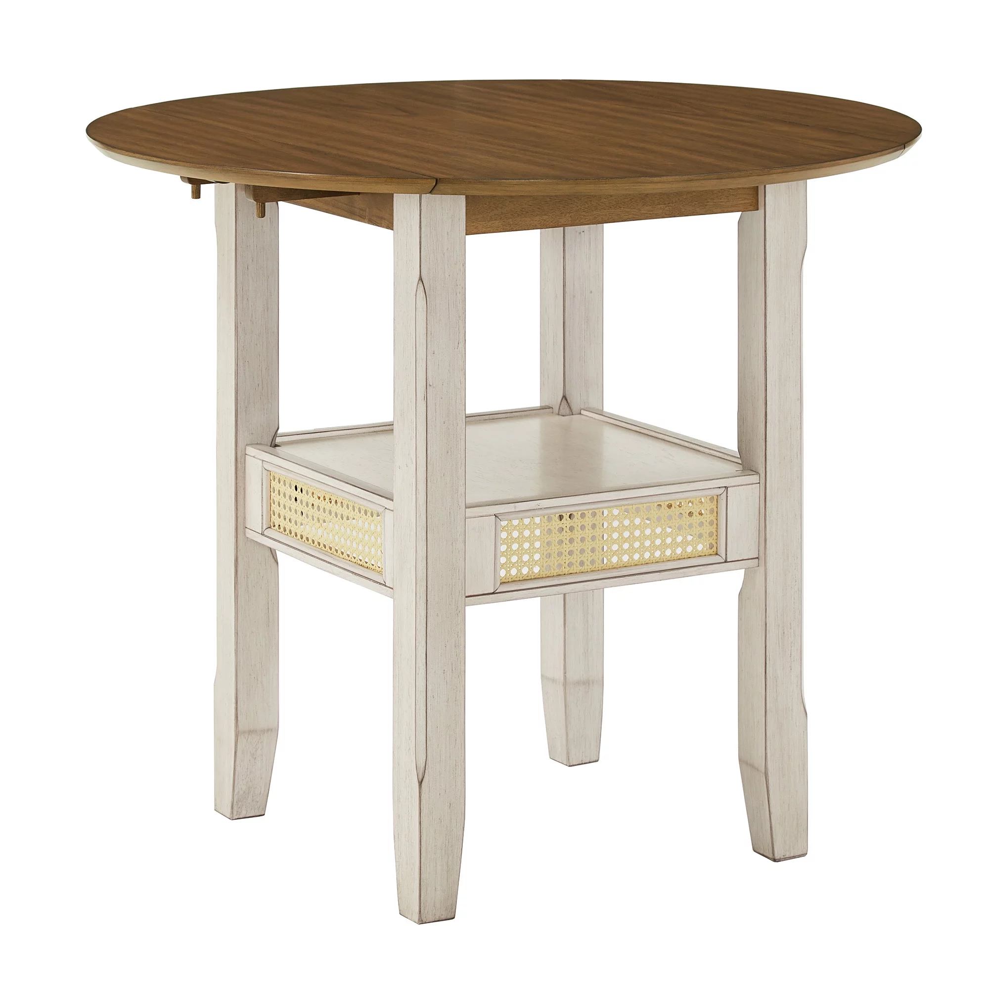 Weston Home Pulukan Cane Accent Round Dining Table with 2-Drop Leaves, Oak and Antique White Finish - Curated Treasures Market