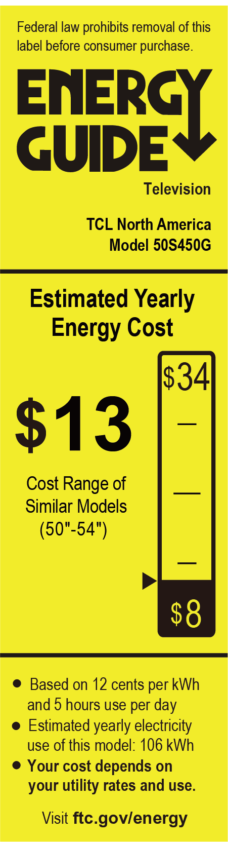 TCL 50” Class S Class 4K UHD HDR LED Smart TV with Google TV, 50S450G