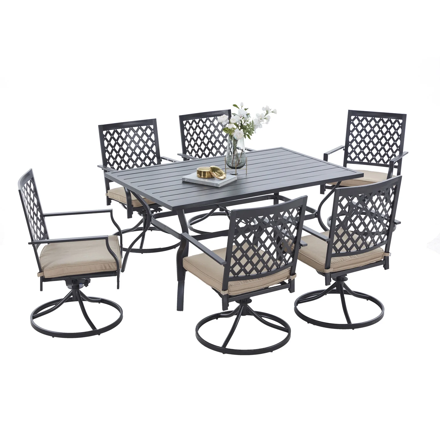 Vicllax Outdoor Swivel Dining Chairs Set of 2 Extra Wide Bar Chairs Metal Frame Patio Furniture - Curated Treasures Market