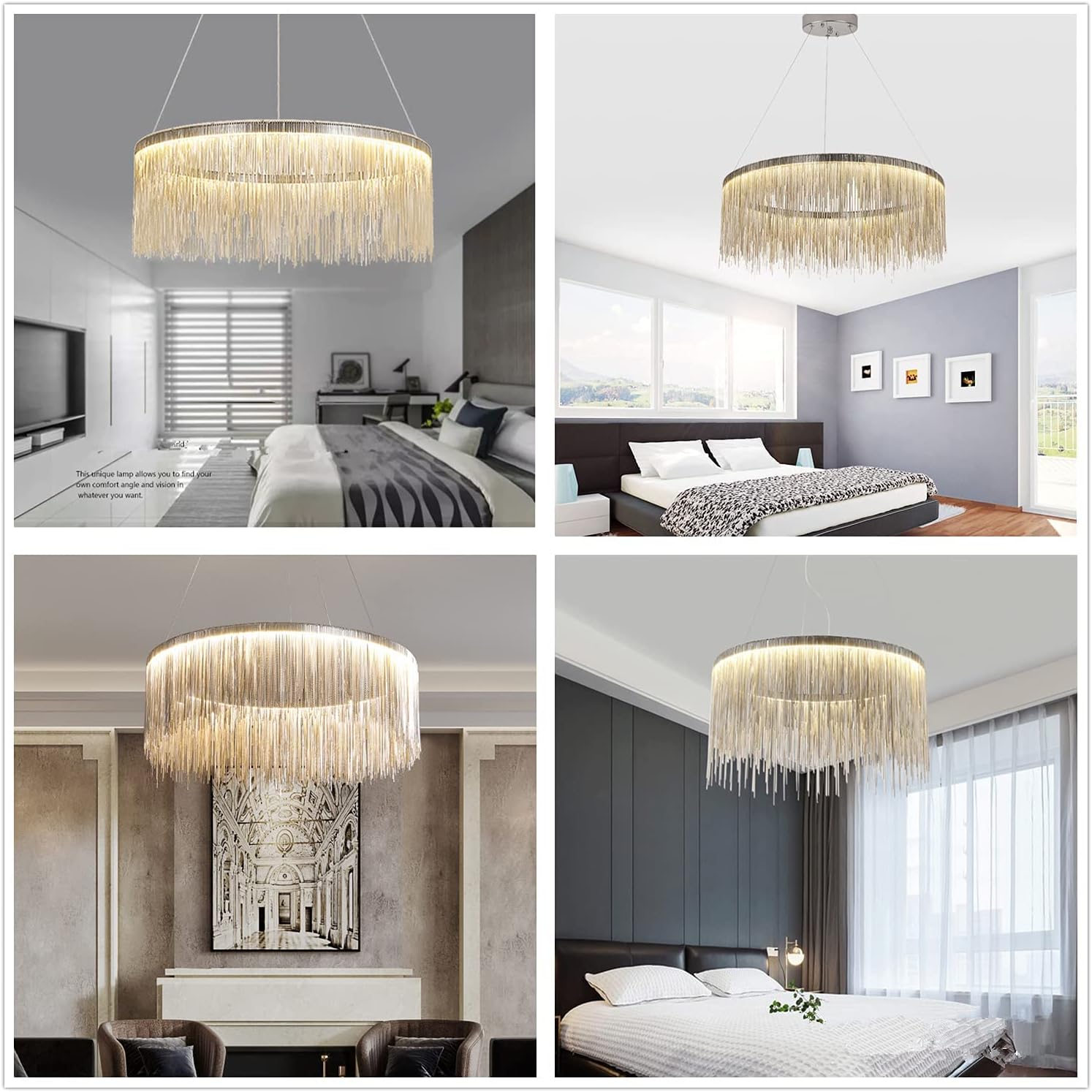 Modern Chain Chandeliers Contemporary Tassel Chandelier Kitchen Island Aluminum Chain Pendant Ceiling Lighting Fixture for Dining Room Living Room Bedroom Hotel Hallway