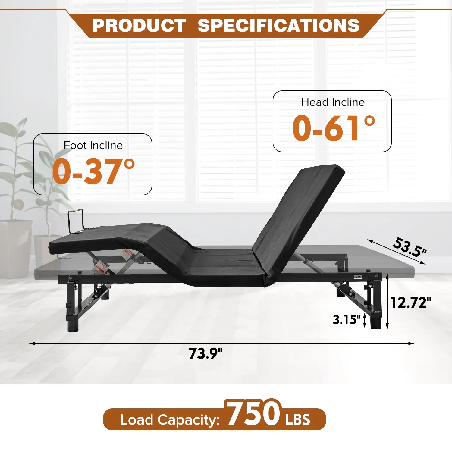 CQSXDA Full Size Electric Adjustable Bed Base, Ergonomic Upholsterede Bed Frame with Upgraded Motors and Remote Control, Independent Head & Foot Incline, Powerful Quiet Motor, Easy Assembly - Curated Treasures Market