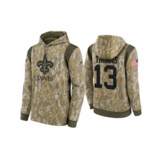 Men's New Orleans Saints #13 Michael Thomas Camo 2021 Salute To Service Therma Performance Pullover Football Hoodie