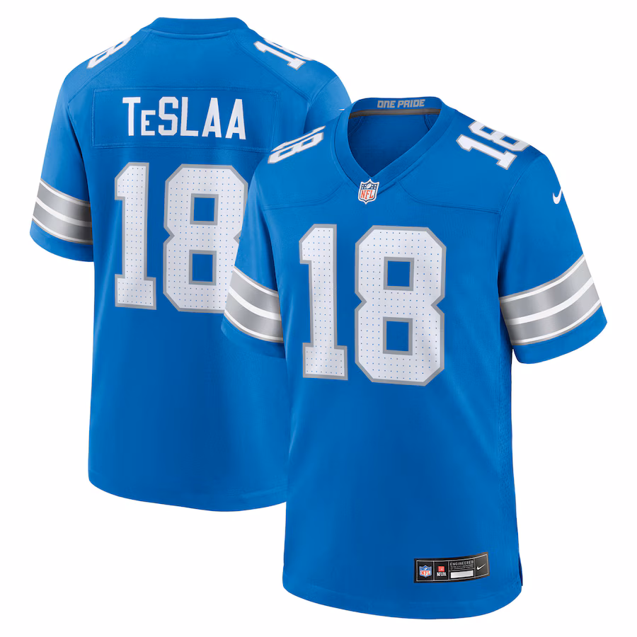 Men's Detroit Lions Isaac TeSlaa Nike Blue Game Player Jersey