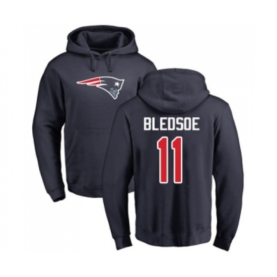 Football New England Patriots #11 Drew Bledsoe Navy Blue Name & Number Logo Pullover Hoodie