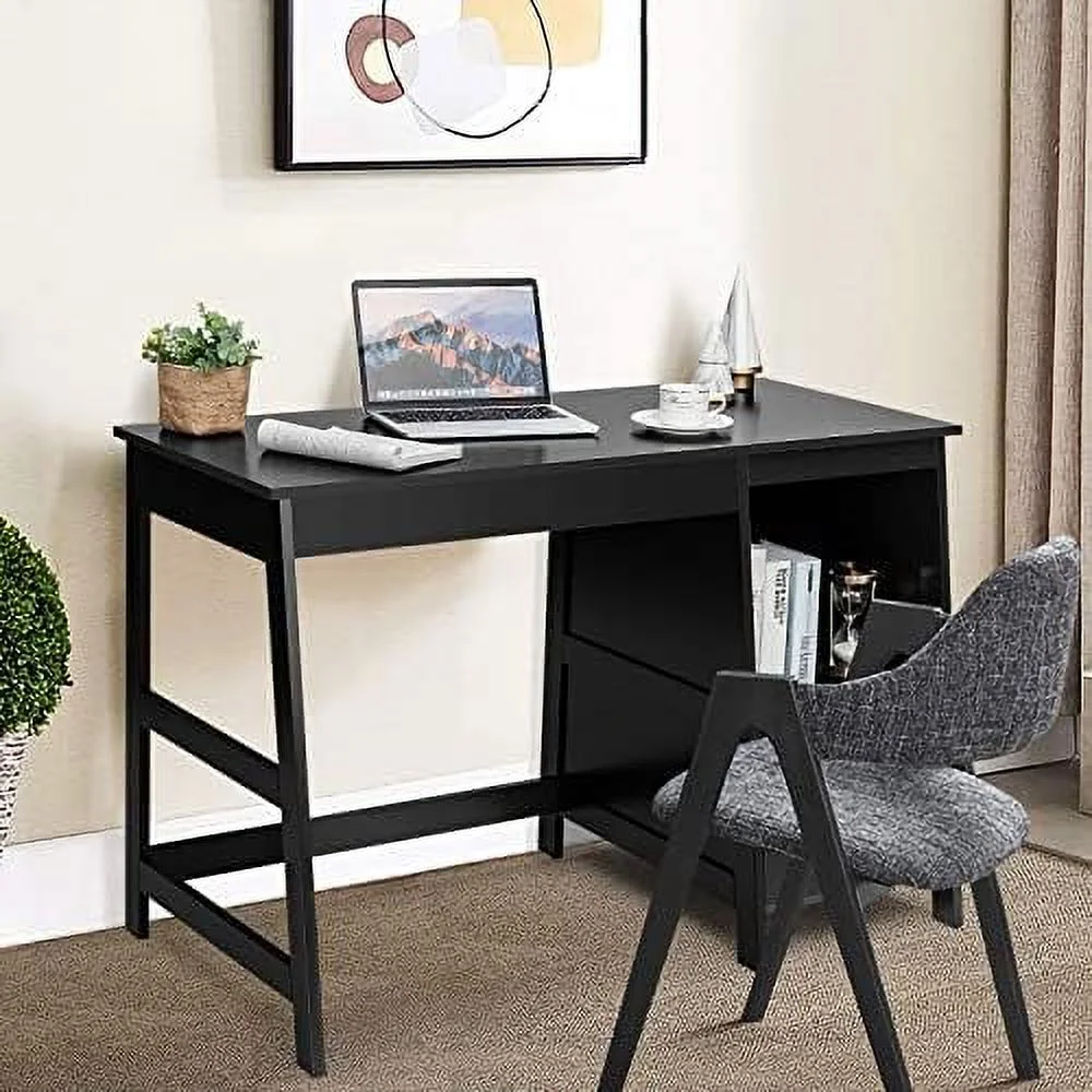CGFHYP 47.5\u201D Computer Desk with 2  Drawers  Small Computer Table Study Writing Desk   Office Desk Study Desk with  Space (Black) - Curated Treasures Market