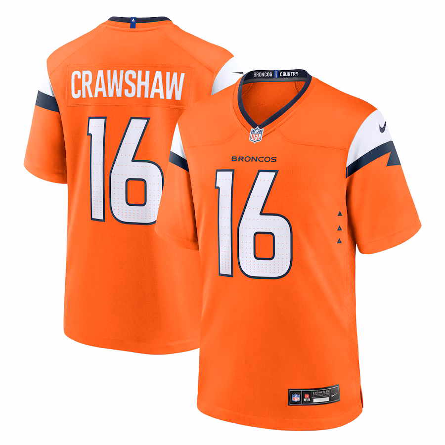 Men's Denver Broncos Jeremy Crawshaw Nike Orange Team Game Jersey