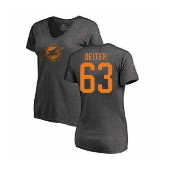 Football Women's Miami Dolphins #63 Michael Deiter Ash One Color T-Shirt