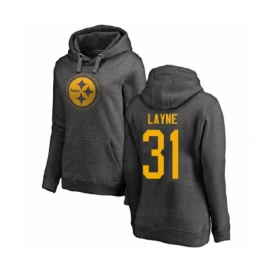 Women's Pittsburgh Steelers #31 Justin Layne Ash One Color Pullover Hoodie