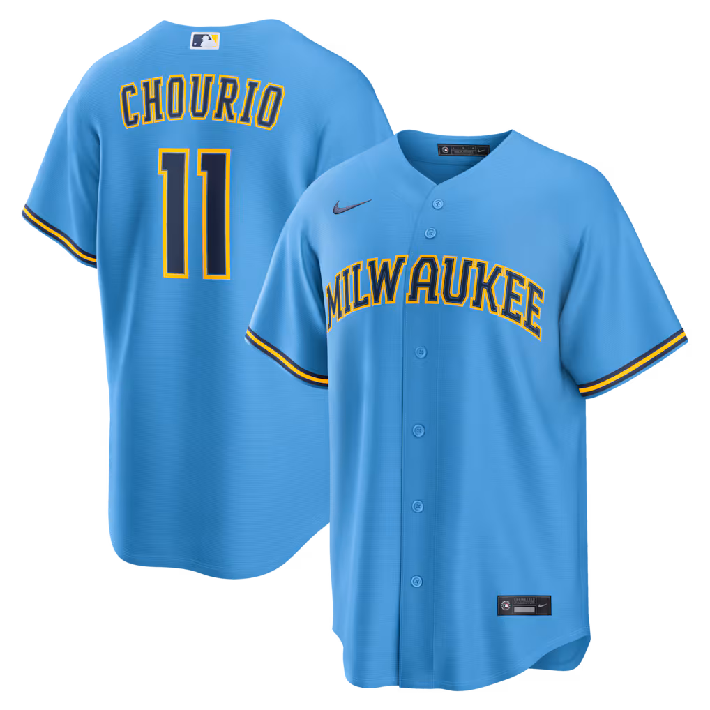 Men's Milwaukee Brewers Jackson Chourio Nike Light Blue Road Replica Jersey