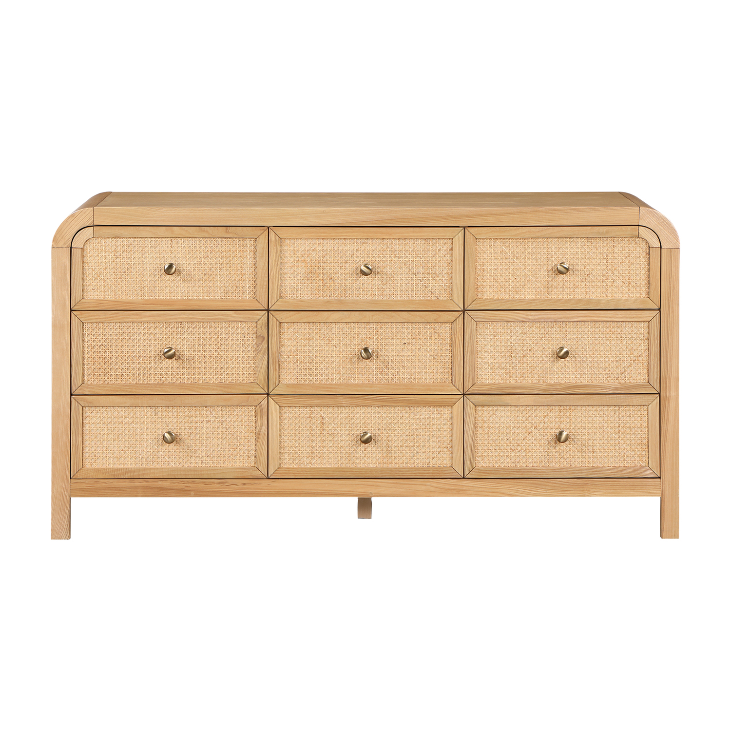 Belmont 9-Drawer Brown Rattan Wood Dresser