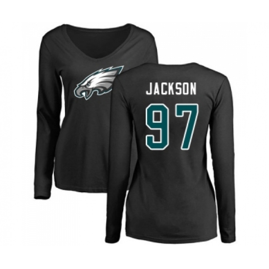 Women's Philadelphia Eagles #97 Malik Jackson Black Name & Number Logo Slim Fit Long Sleeve T-Shirt
